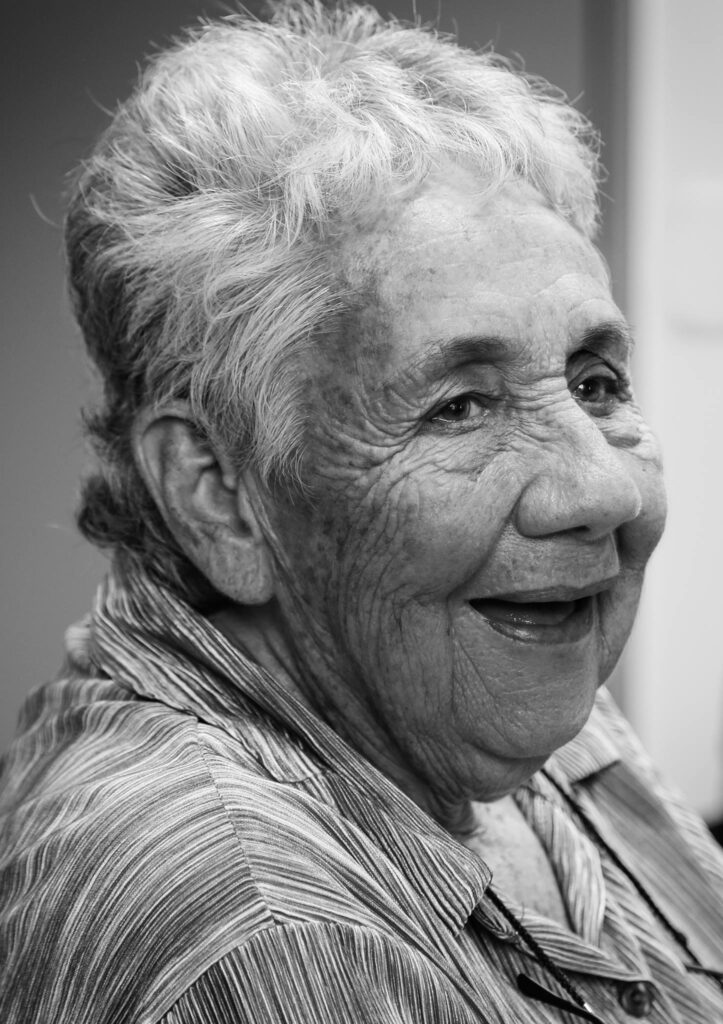 Black and white photo of Aunty Pamela Mam, Patron for IUIH.